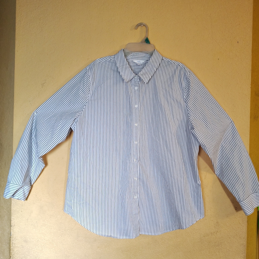 Time and Tru Blue and White Button Down Shirt